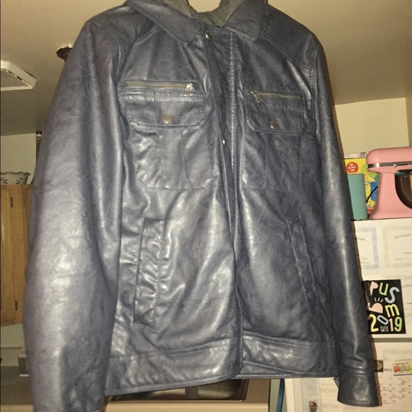 Michael Kors Blue Faux Leather Jacket - Picture 2 of 7